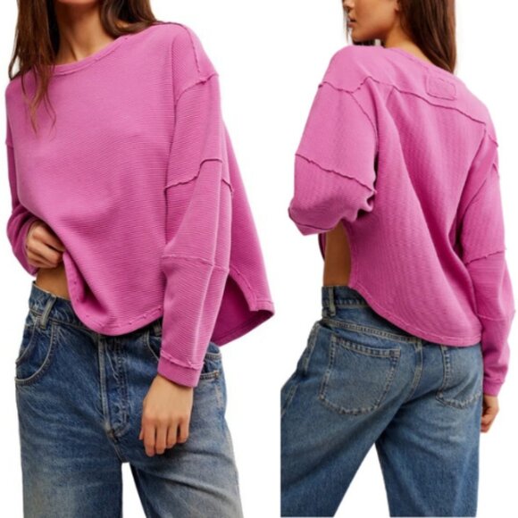 New! Free People Pink Total Eclipse Tee FIJI FLOWER Medium 2364 - Picture 1 of 13